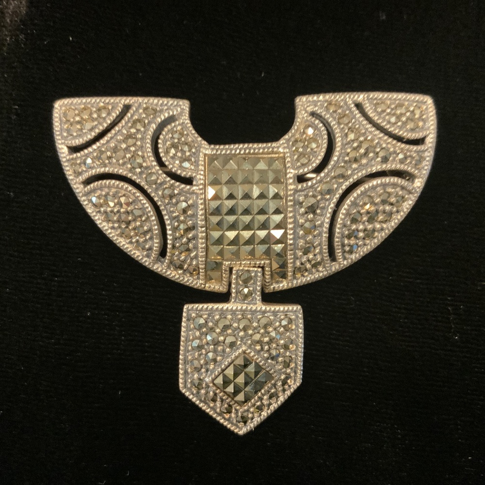 Vintage Judith Jack Sterling Silver Marcasite Art Deco Brooch 18GM - Picture 1 of 7